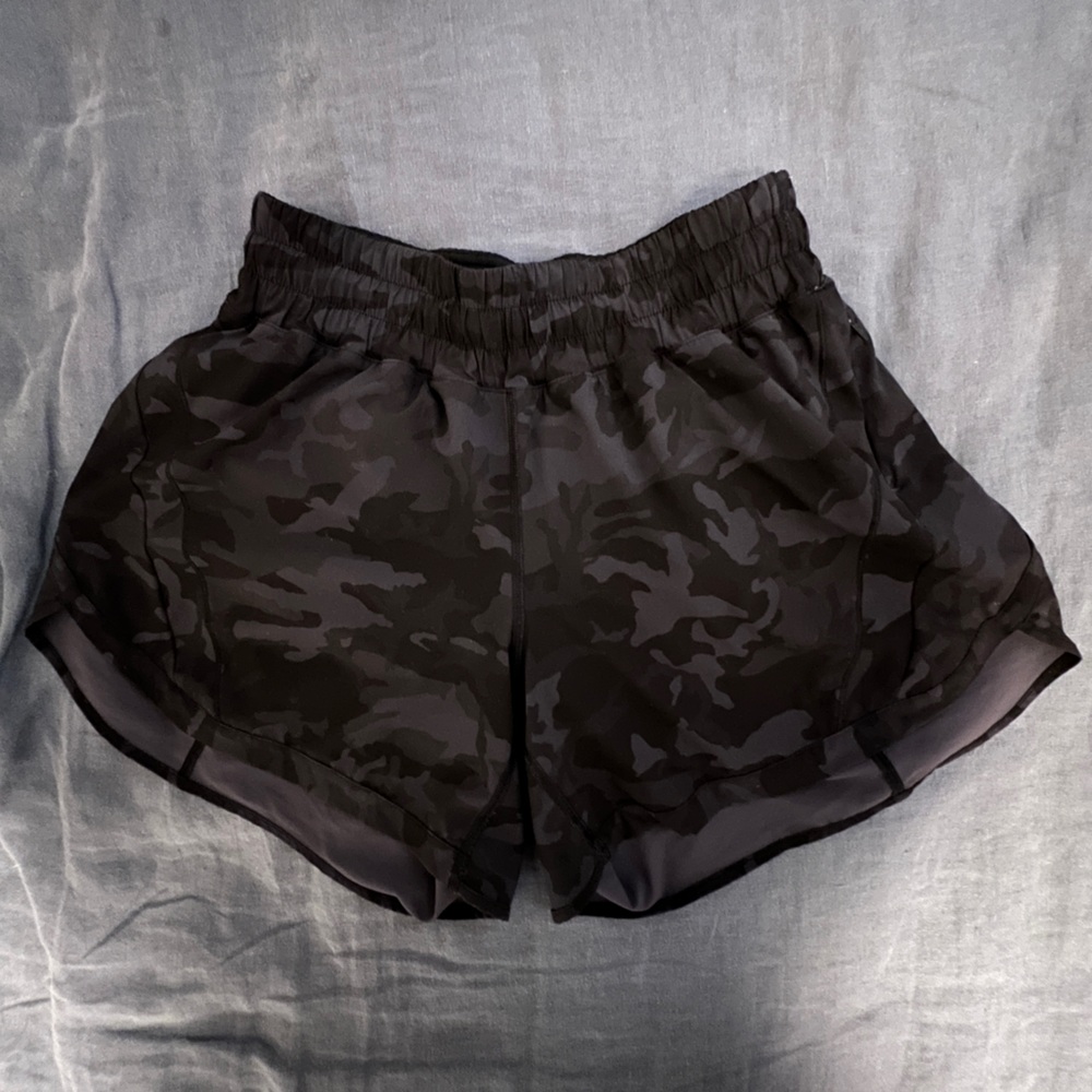 Lululemon track shorts, lined, Black Camouflage, M